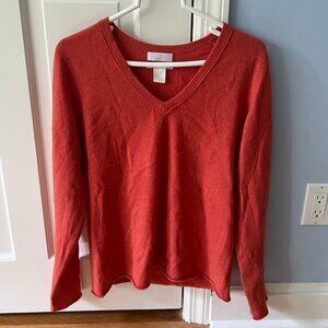 Keira Orange V-Neck Wool Sweater